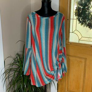 Crazy Train Striped Bell Sleeve Hip Knot Ladies Blouse Size Small